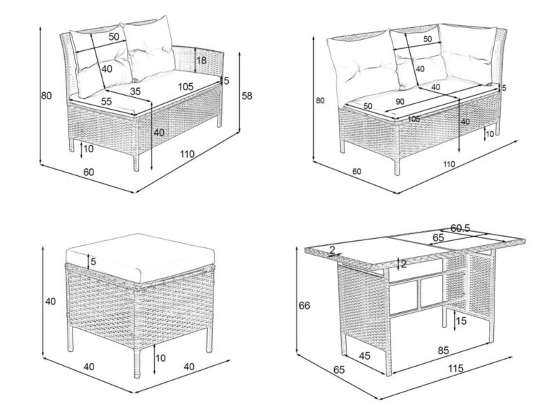 MebleMWM Paris havegruppesæt i gråt teknorattan med grå puder - 1 sæt