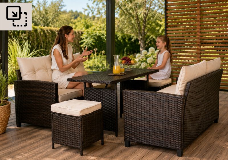 Zestaw mebli ogrodowych Sapphire ST-1310 Gino - narożnik + stół + pufy, technorattan, 1 kpl