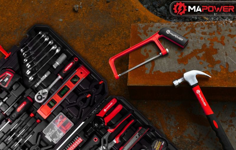 MAPOWER værktøjssæt med 168 dele: toppe, bits og nøgler i CR-V stål, komplet sæt