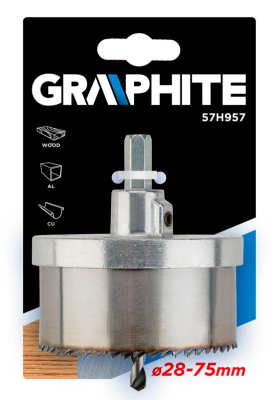 GRAPHITE sæt med hulsave 28 til 75 mm med hærdede tænder, 5 stk.