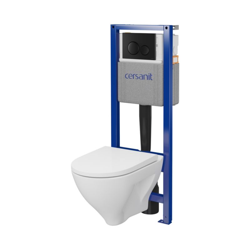 Toiletsæt Indbygget Cisterne Hvid med Sort Trykknap 51,5x41 cm