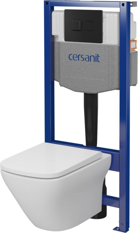 Indbygget WC-sæt Cersanit Luvio uden kant med soft-close sæde og sort knap