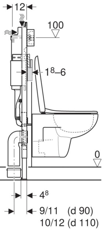 Indbygget Geberit Delta 20 WC-sæt uden kant med soft-close sæde i krom