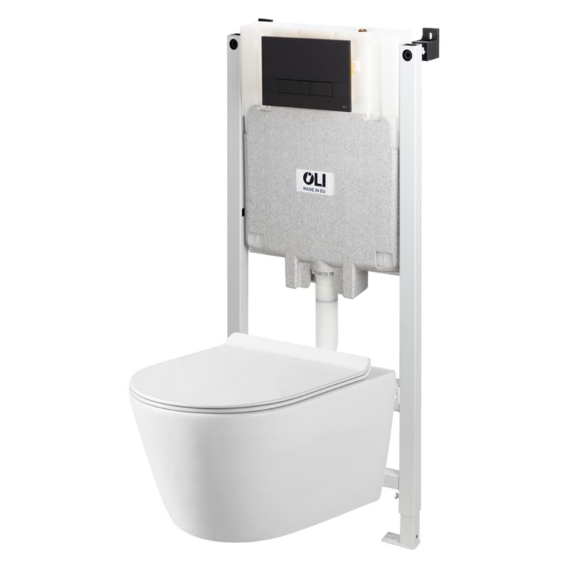 Indbygget WC-sæt Oli uden kant med sort soft-close sæde