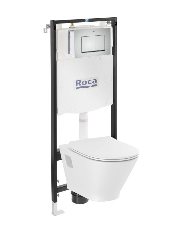 Indbygget WC-sæt Roca Keto Active One uden kant med soft-close sæde og krom trykknap