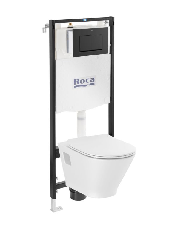 Indbygget WC-sæt Roca Keto Active One uden kant med slim soft-close sæde og sort knap