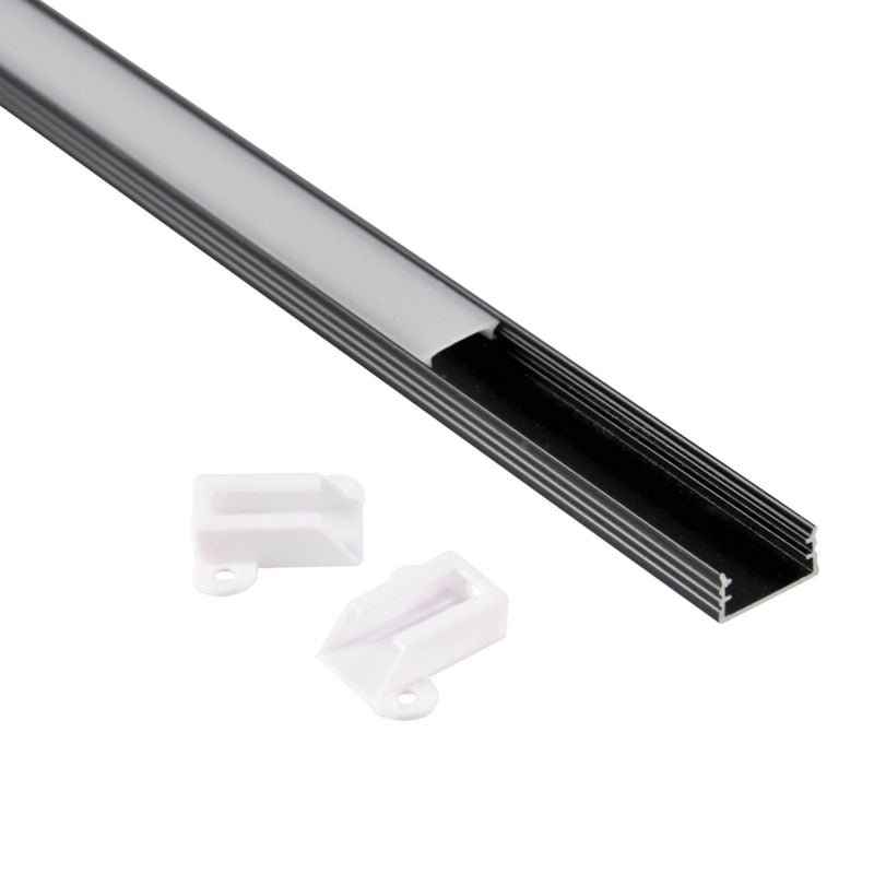 LED-profil Polux 1 m Sort Overflademontering