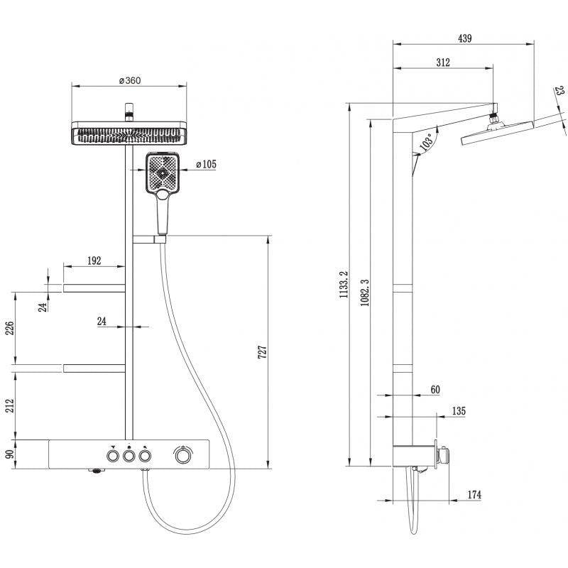 Mexen Saxx sort overflademonteret brusesæt 1133 mm, 1 stk.