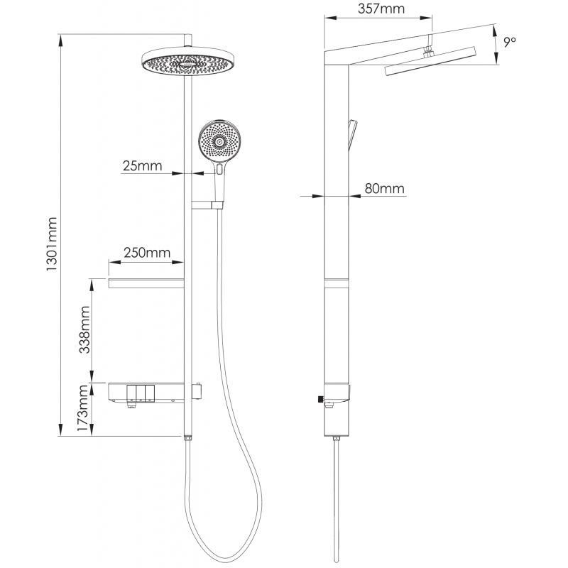 Mexen Dizzy 1301 mm overflademonteret brusesæt i mat-sort, 1 stk.