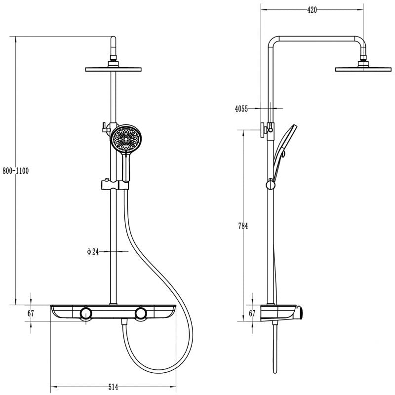 Mexen Axis brusebatterisæt 800-1100 mm guld/mat-sort 1 stk.