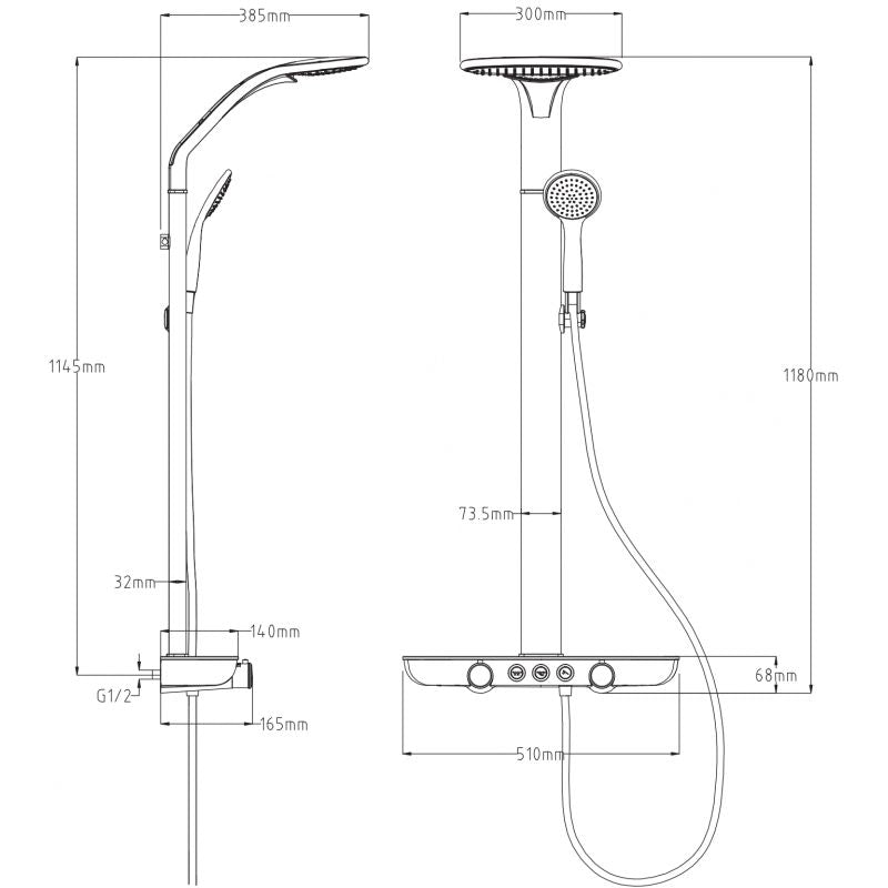 Mexen Bolt rund brusebatterisæt hvid/guld 1 stk.