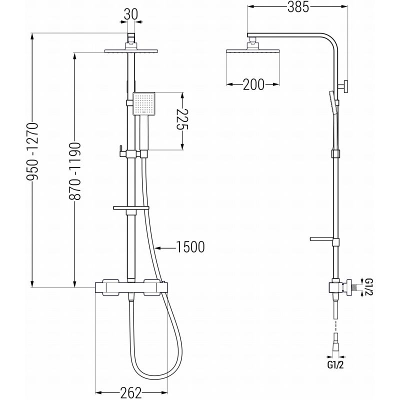 Mexen CQ45 Cube bruse-sæt i krom 200x200 1 stk.