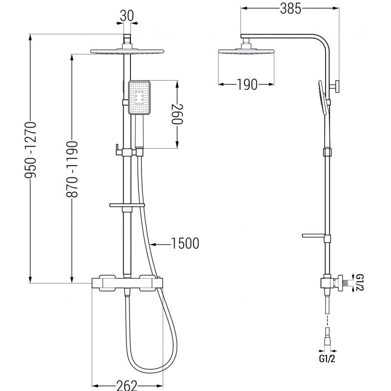 Mexen Cube bruse-sæt sort/krom 950-1270 mm 1 stk.