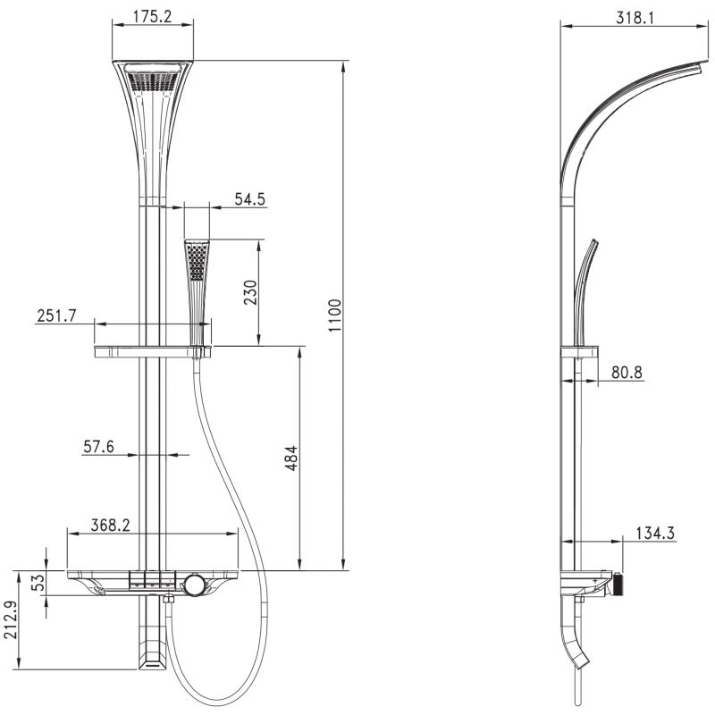 Mexen Sonic overflademonteret brusesæt, hvid, 1312,9 mm, 1 stk.