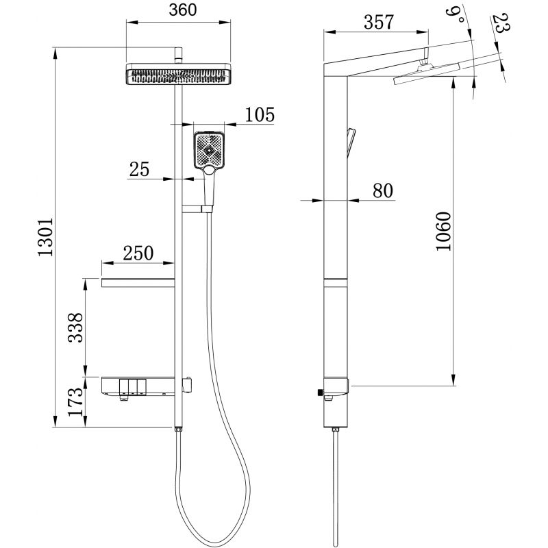 Overflademonteret brusesæt Mexen 1301 mm Roar mat‑sort 1 stk.