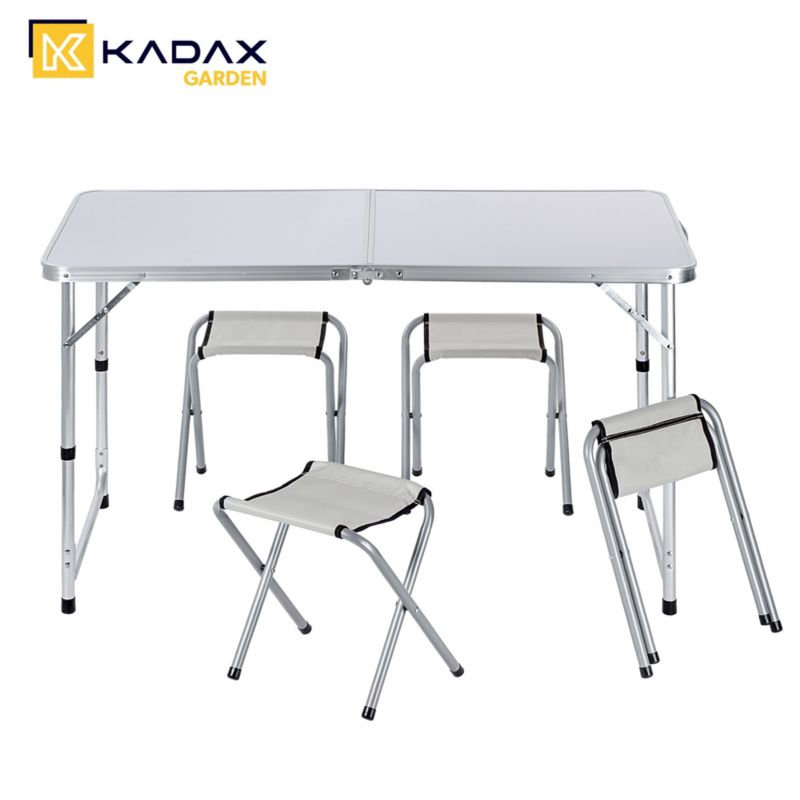 KADAX Turistisk Sæt Sammenklappeligt Bord 120 cm + 4 Stole 5-i-1 Camping Grill