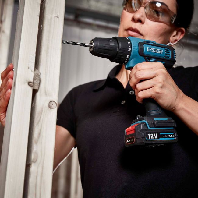 Erbauer 12 V sæt med skruemaskine og slagboremaskine