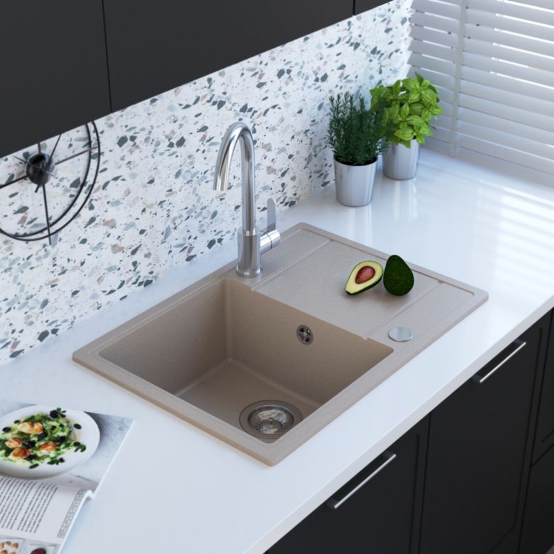 Axis Modi 1‑kammers vask med afløbsplade og armatur i beige onyx