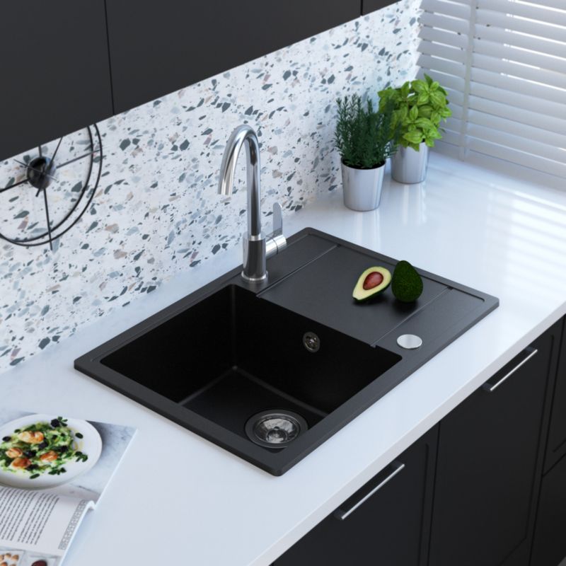 Axis Modi 1-kammers vask med afløbsplade og sort armatur