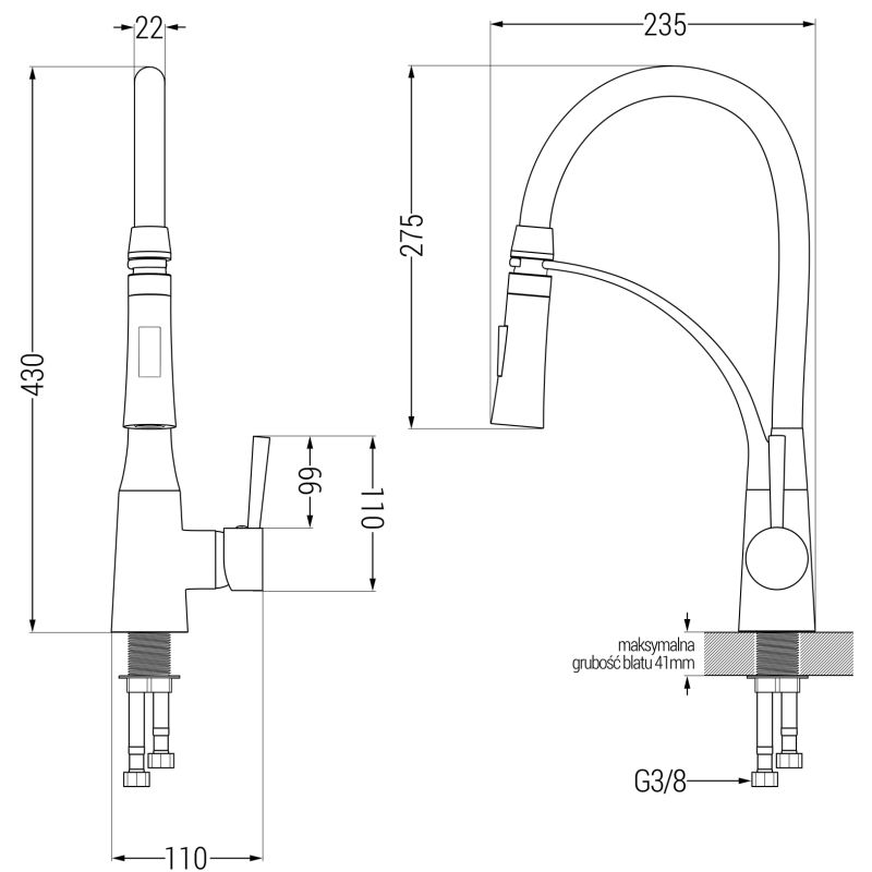 Granitsænke 1,5-kammer Mexen Andres med afløbsplade og Aster køkkenarmatur i sort, 1 sæt