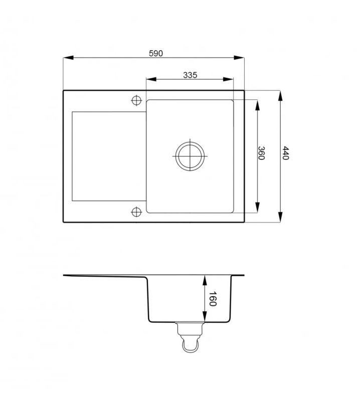 Sort granitvask Alveus Run med armatur