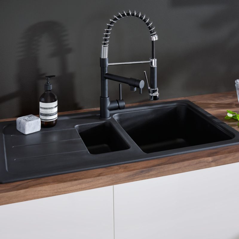 Cooke&Lewis Arber granitvask med 1,5 kammer og afløbsplade, sort