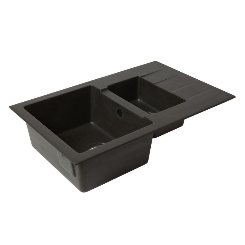 Cooke&Lewis Hawking granitvask med 1,5 kar og afløbsplade i mat sort
