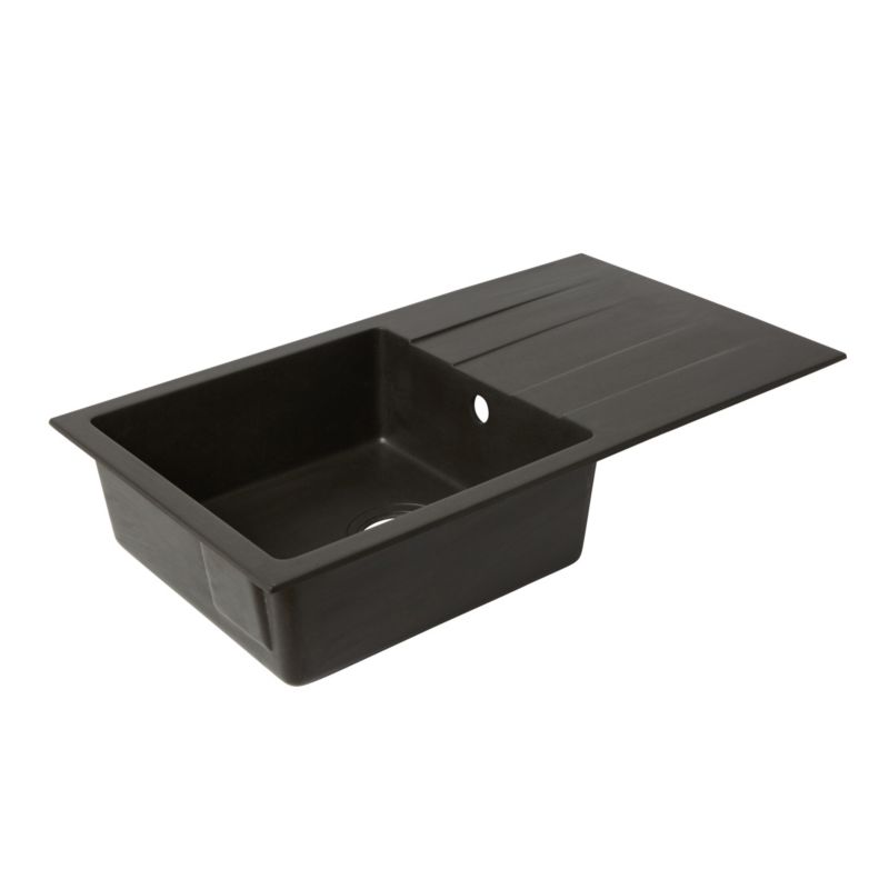 Cooke&Lewis Hawking granitvask med 1 kum og afløbsplade, sort