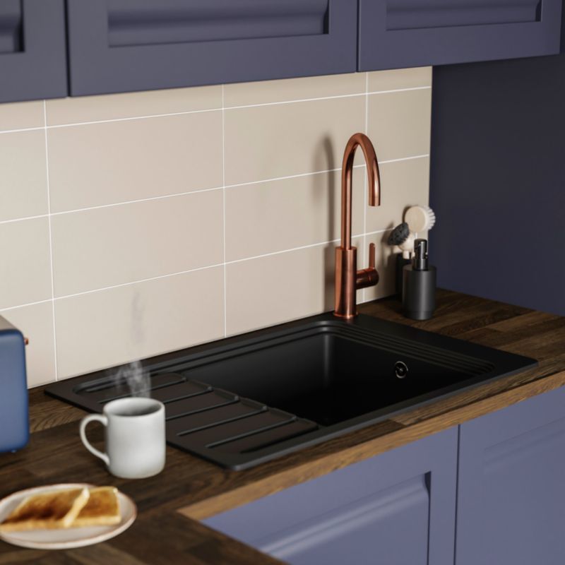 GoodHome Romesco granitvask 1-kammer med afløbsplade mat-sort