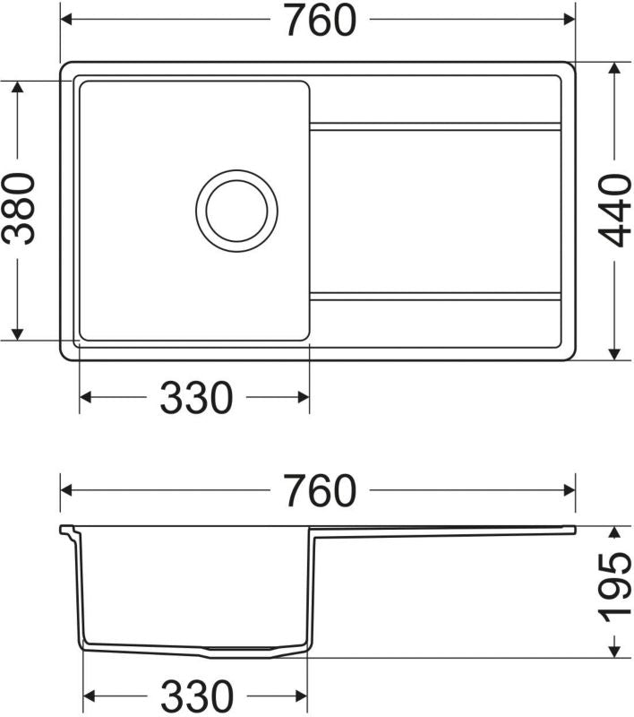 Stålvask Ville Lava 76 x 44 cm med afløbsbakke og sort armatur