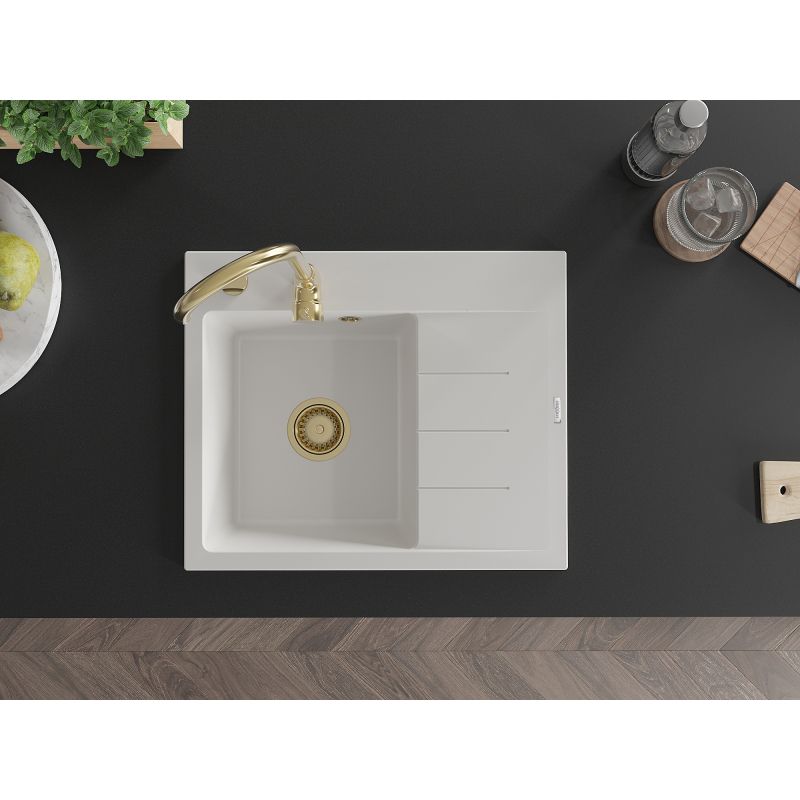 Granitvask med afløbsplade, 1-kammer, 600 x 500 Mexen Ben Hvid, 1 stk.