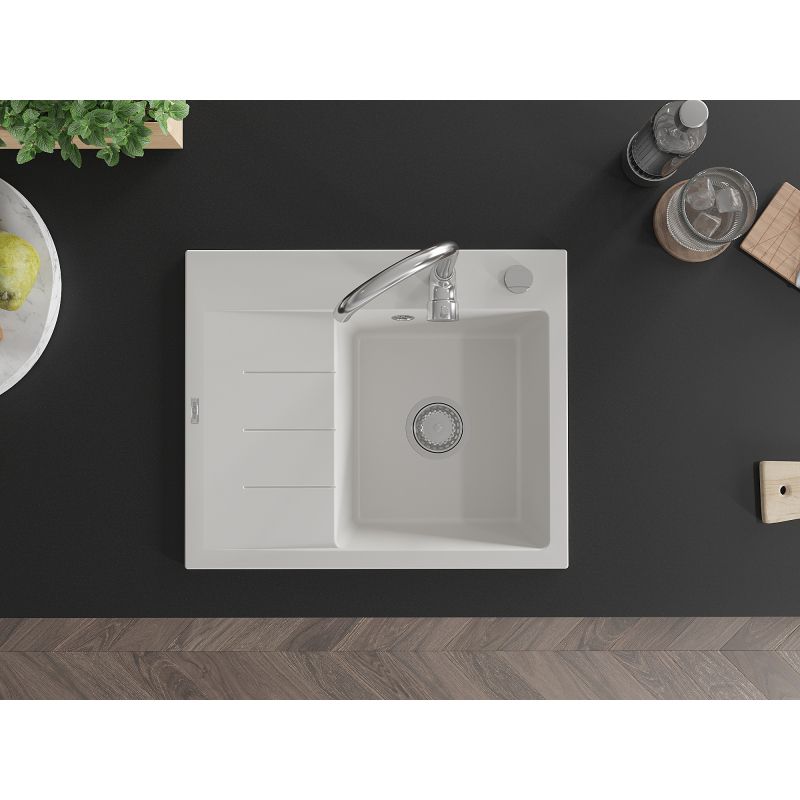 Granitsænke med afløbsplads 1-kammer Mexen 600x500 Ben hvid 1 stk.