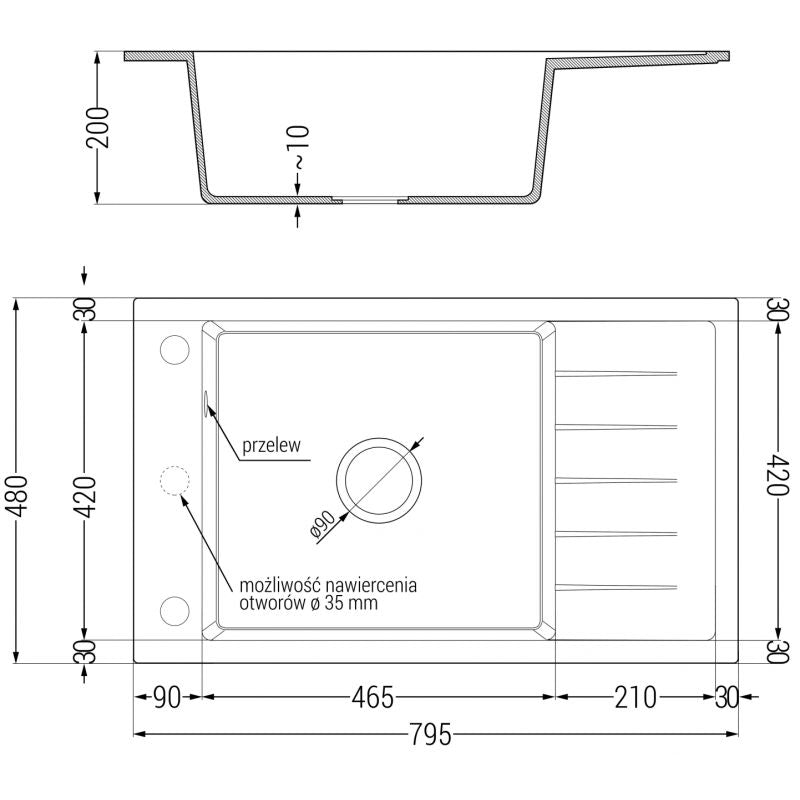 Granitvask med afløbsplade Elias Mexen 795 x 480 mm Grå 1 stk.