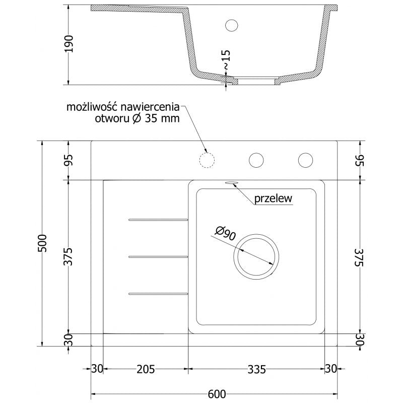 Mexen Ben granitvask med afløbsbakke 600x500 mm sort/guld 1 stk.