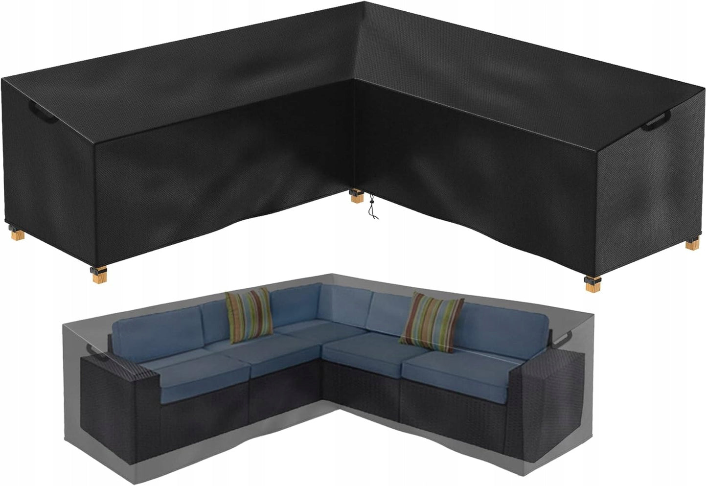 Havemøbelovertræk til Hjørnesofa 210x140x75 cm Sort Vandtæt
