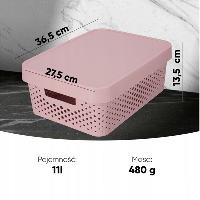 Infinity Curver 11L ajoureret opbevaringsboks med låg, pink