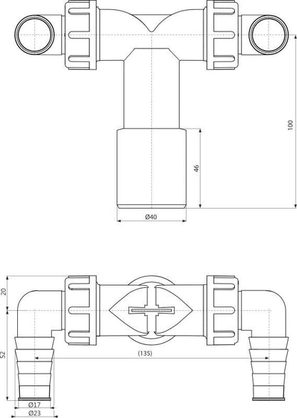 Tycner dobbeladapter til vaskemaskine 40/32 mm