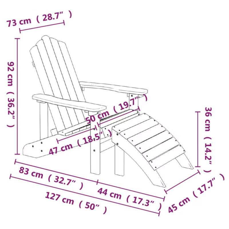 Adirondack Havestole 73x83x92 cm Brun 2 Stk. med Fodskamler