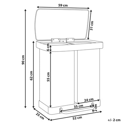 Affaldsspand Ecosort 60 Liter 2-Kammer Sort Stål