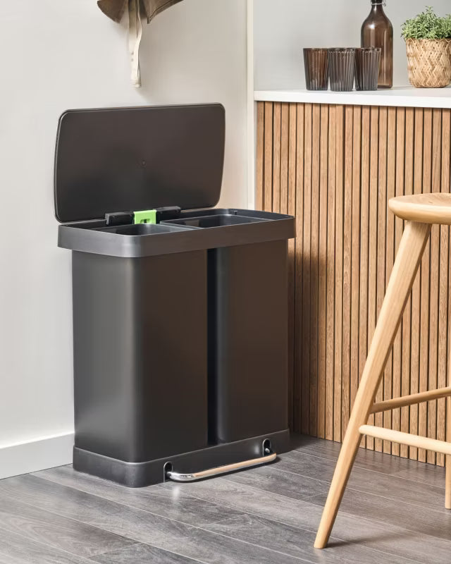 Affaldsspand Ecosort 60 Liter 2-Kammer Sort Stål