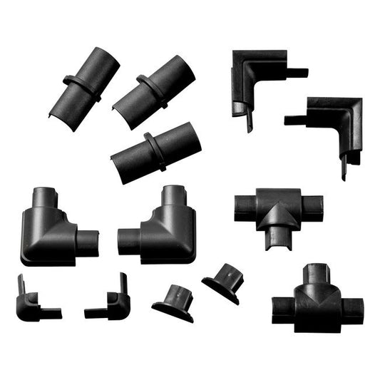 Tilbehør til halvrund D-line liste 16 x 8 mm sort, 13 stk.
