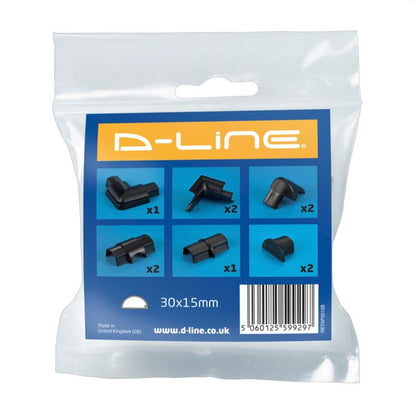 Tilbehør til halvrund D-line kabelkanal 30 x 15 mm sort 10 stk.