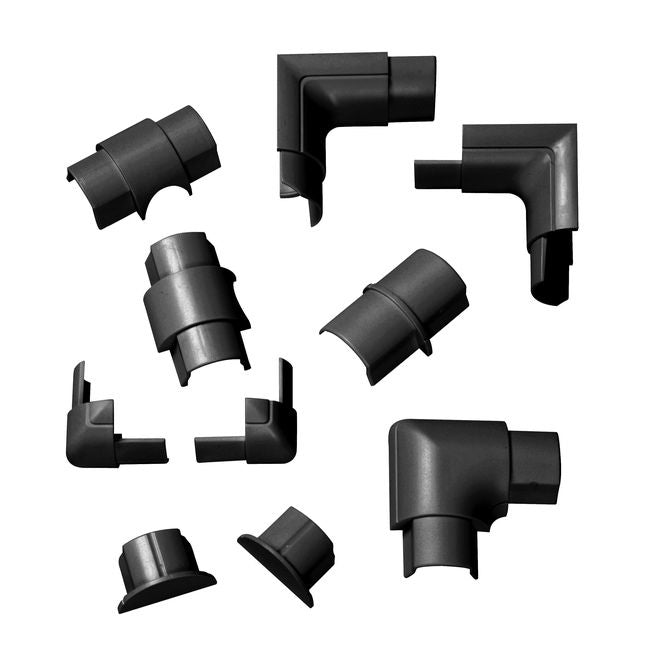 Tilbehør til halvrund D-line kabelkanal 30 x 15 mm sort 10 stk.