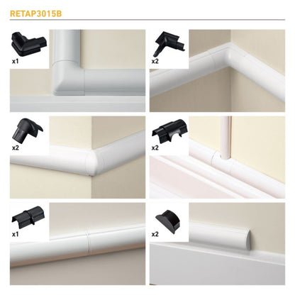 Tilbehør til halvrund D-line kabelkanal 30 x 15 mm sort 10 stk.