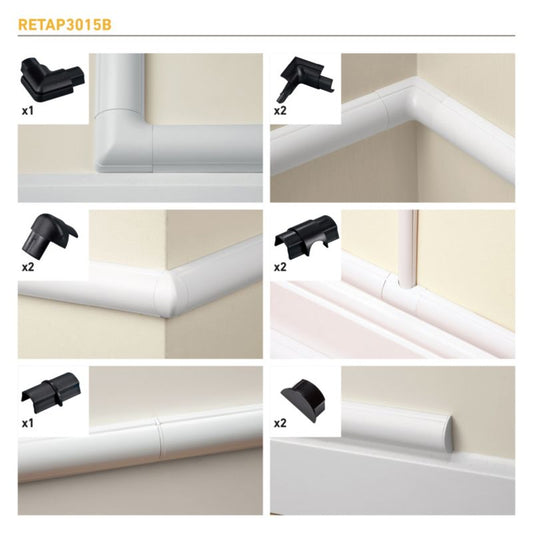 Tilbehør til halvrund D-line kabelkanal 30 x 15 mm sort 10 stk.