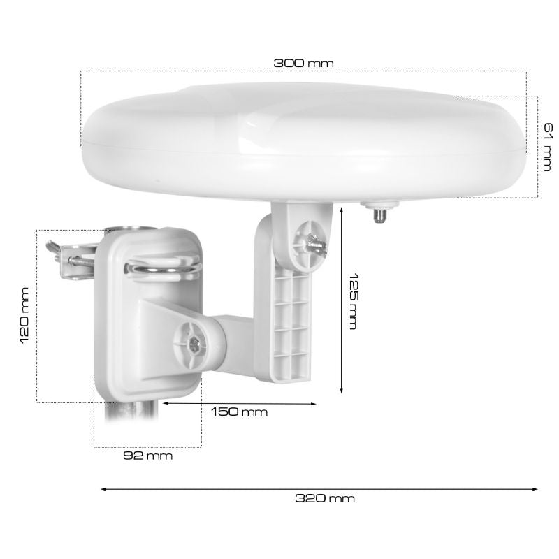 Vayox VA0024 Digital360 rundstrålende antenne VHF UHF DVB-T2 4K med LTE 5G filter, 1 stk.
