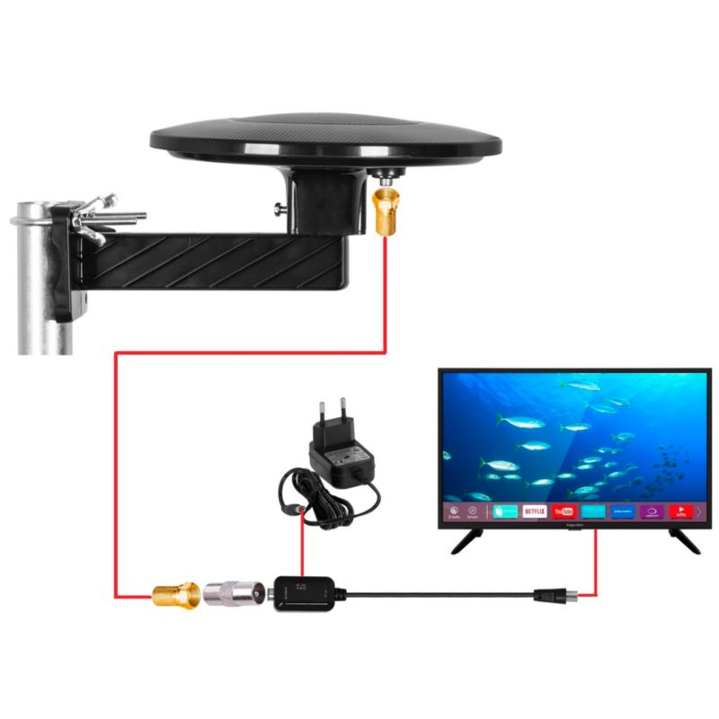 Vayox VA0039 Digital360 Lite rundstrålende antenne VHF UHF DVB-T2 4K med LTE 5G filter, 1 stk.