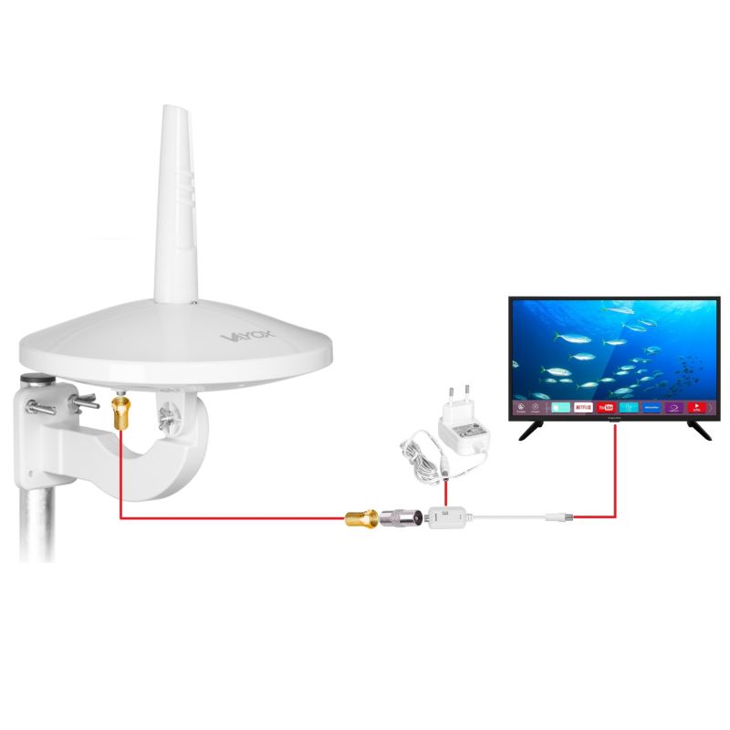 Vayox VA0066 Digital720Combo rundstrålende antenne VHF UHF DVB-T2 4K med LTE 5G filter, 1 stk.
