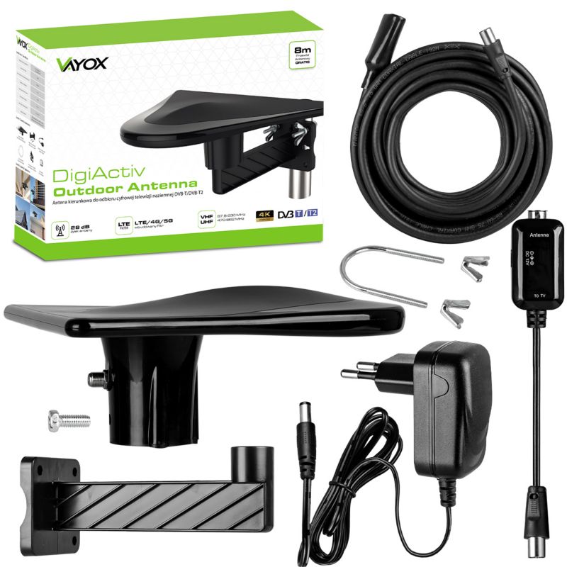 Vayox VA0023 DigiActiv retningsbestemt antenne VHF UHF DVB-T2 4K med LTE 5G filter, 1 stk.