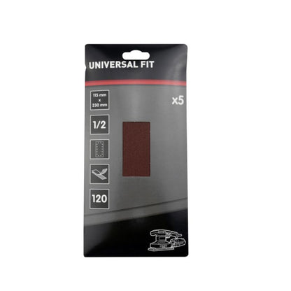Universal slibeark 115 x 230 mm P120 med velcro og huller, 5 stk.